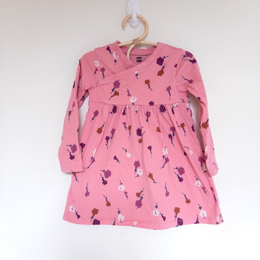 Tea Collection Floral Long Sleeve‎ Wrap Dress Pink Botanical Kids Size 2T